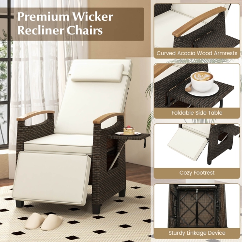 Fauteuil de patio inclinable en osier avec repose-pieds rabattable et dossier réglable de Costway 2 - Blanc