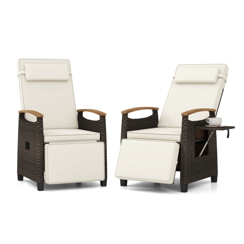 Fauteuil de patio inclinable en osier avec repose-pieds rabattable et dossier réglable de Costway 2 - Blanc