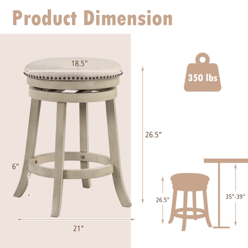Costway 26.5" Swivel Bar Stools Set of 4 Round Counter Height Barstools with Wooden Frame