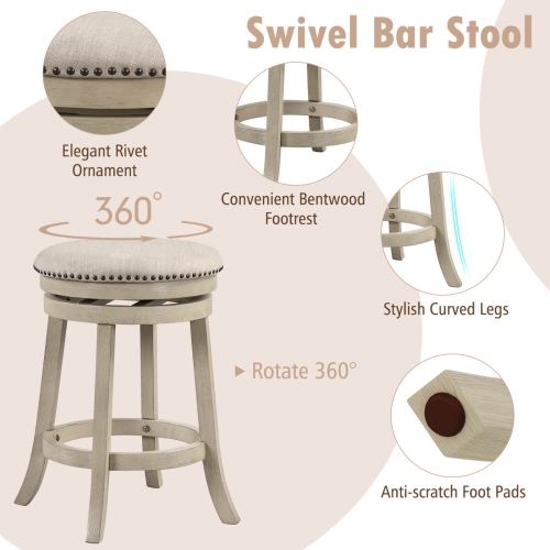 Costway 26.5" Swivel Bar Stools Set of 4 Round Counter Height Barstools with Wooden Frame