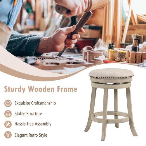 Costway 26.5" Swivel Bar Stools Set of 4 Round Counter Height Barstools with Wooden Frame