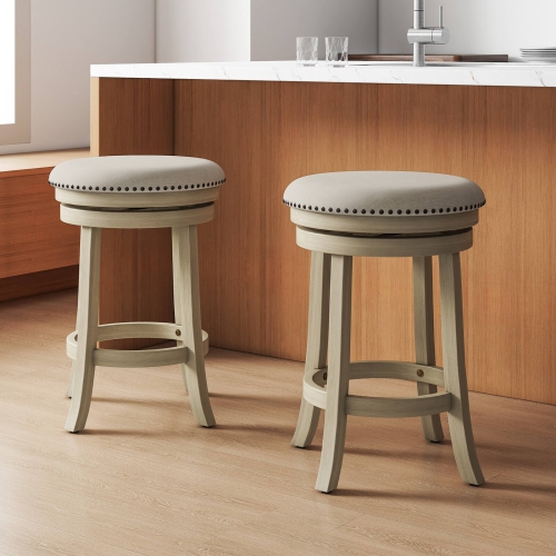 Costway 26.5" Swivel Bar Stools Set of 2 Round Counter Height Barstools with Wooden Frame