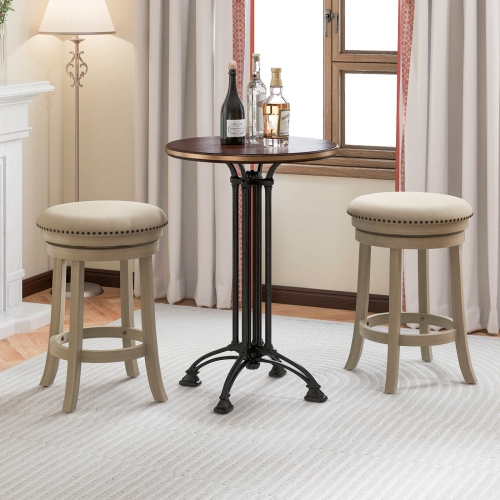 Costway 26.5" Swivel Bar Stools Set of 2 Round Counter Height Barstools with Wooden Frame
