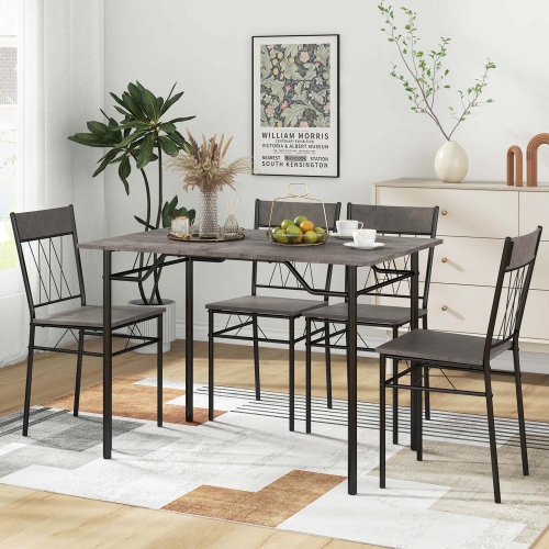 Costway 5PCS Dining Table Set for 4 Rectangular Kitchen Table & 4 Chairs with Metal Frame