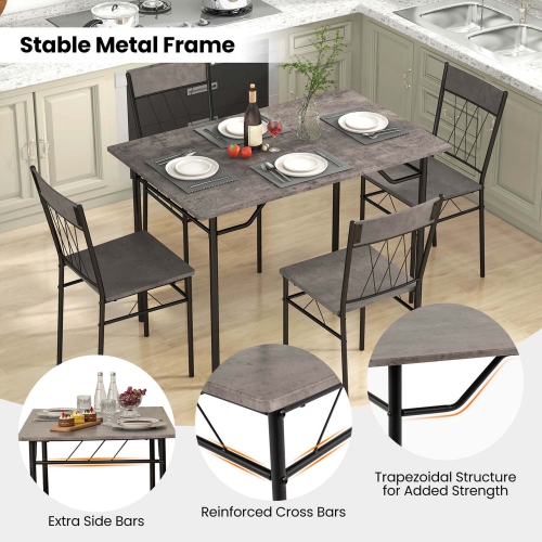 Costway 5PCS Dining Table Set for 4 Rectangular Kitchen Table & 4 Chairs with Metal Frame