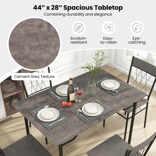 Costway 5PCS Dining Table Set for 4 Rectangular Kitchen Table & 4 Chairs with Metal Frame
