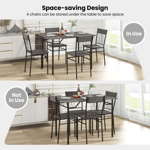 Costway 5PCS Dining Table Set for 4 Rectangular Kitchen Table & 4 Chairs with Metal Frame