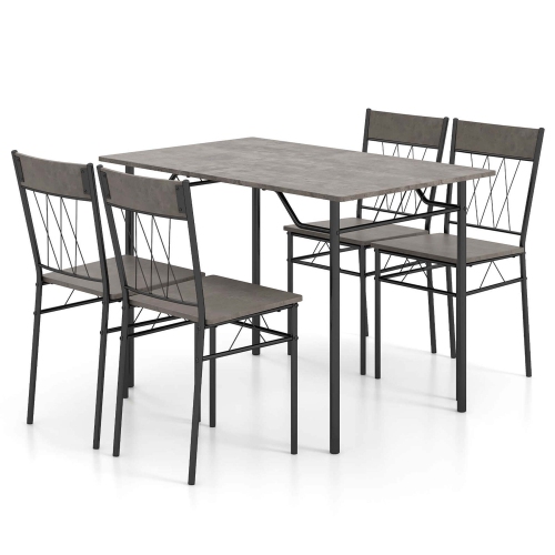 Costway 5PCS Dining Table Set for 4 Rectangular Kitchen Table & 4 Chairs with Metal Frame