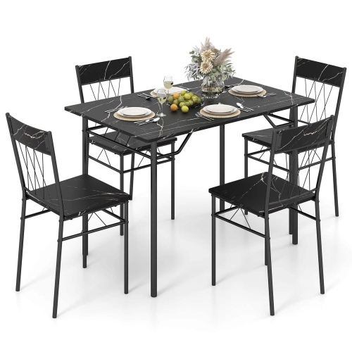 Costway 5PCS Dining Table Set for 4 Rectangular Kitchen Table & 4 Chairs with Metal Frame