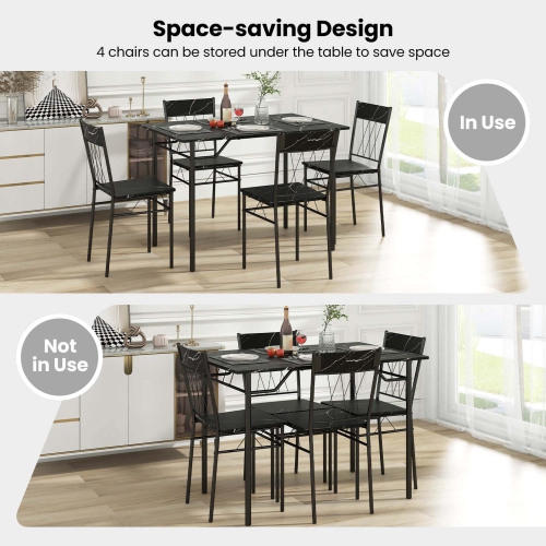 Costway 5PCS Dining Table Set for 4 Rectangular Kitchen Table & 4 Chairs with Metal Frame