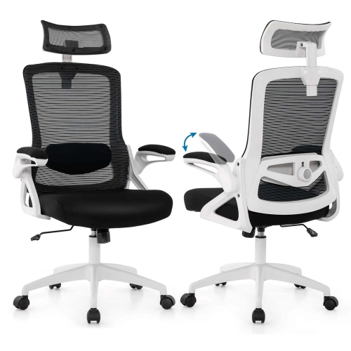 Image 1 de 10.. Chaise de bureau ergonomique avec accoudoirs dorsaux réglables avec support lombaire de Costway