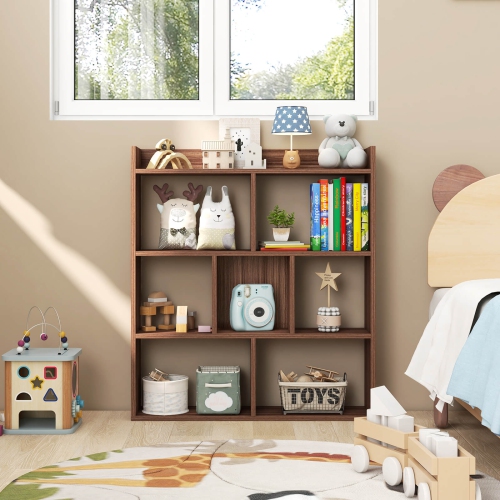 Costway 1 PCS 7-cube Bookcase Open Storage Shelf with Anti-tipping Kits for Living Room Walnut