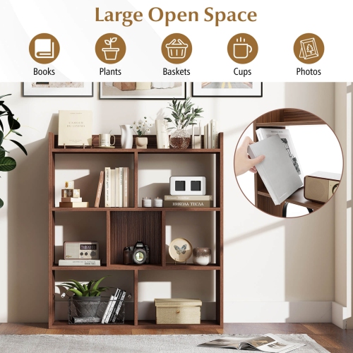 Costway 1 PCS 7-cube Bookcase Open Storage Shelf with Anti-tipping Kits for Living Room Walnut