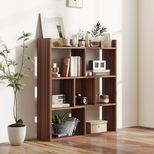 Costway 1 PCS 7-cube Bookcase Open Storage Shelf with Anti-tipping Kits for Living Room Walnut