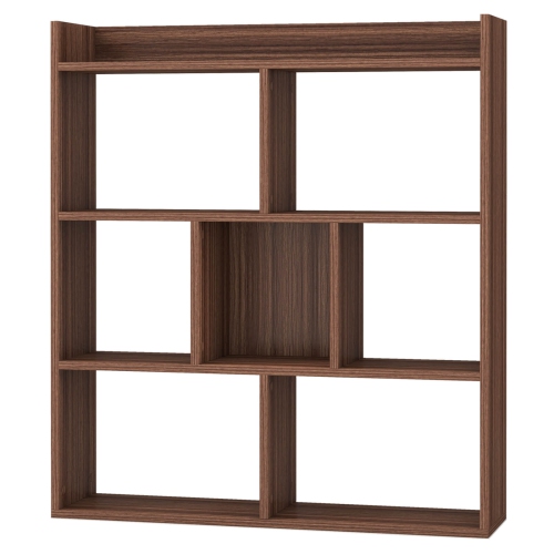 Costway 1 PCS 7-cube Bookcase Open Storage Shelf with Anti-tipping Kits for Living Room Walnut