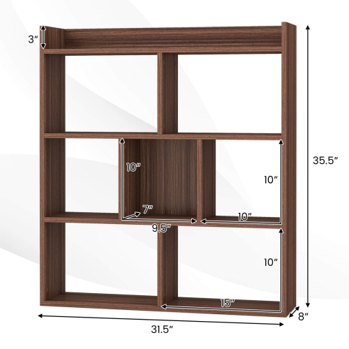 Costway 2 PCS 7-cube Bookcase Open Storage Shelf with Anti-tipping Kits for Living Room Walnut