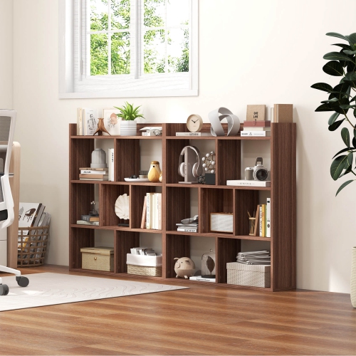 Costway 2 PCS 7-cube Bookcase Open Storage Shelf with Anti-tipping Kits for Living Room Walnut