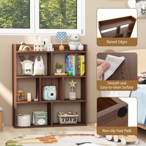 Costway 2 PCS 7-cube Bookcase Open Storage Shelf with Anti-tipping Kits for Living Room Walnut