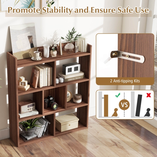 Costway 2 PCS 7-cube Bookcase Open Storage Shelf with Anti-tipping Kits for Living Room Walnut