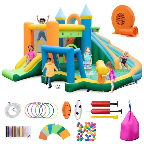 Gymax Inflatable Water Slide Kids Blow up Water Park w/ Climbing Wall Blower Included