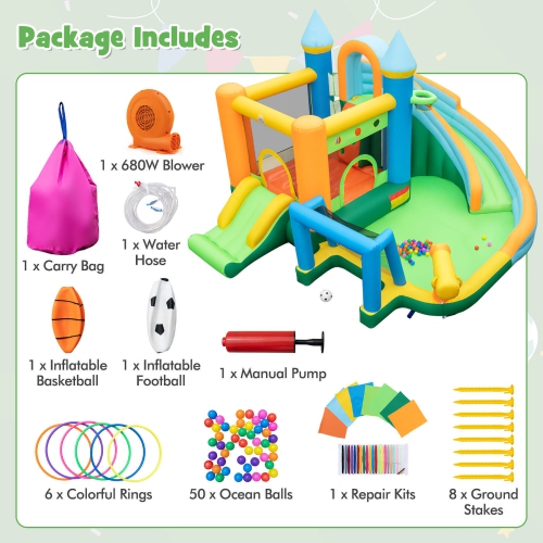 Gymax Inflatable Water Slide Kids Blow up Water Park w/ Climbing Wall Blower Included