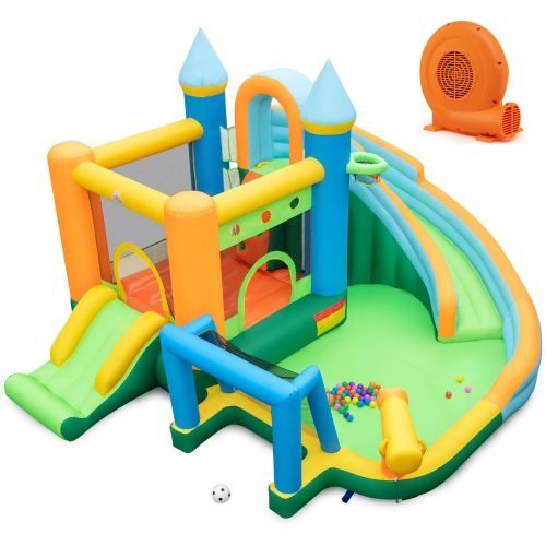 Gymax Inflatable Water Slide Kids Blow up Water Park w/ Climbing Wall Blower Included