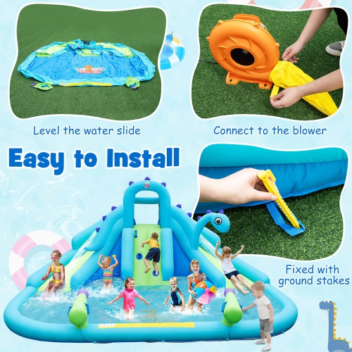 Gymax Inflatable Water Slide Blowup Water Park w/ Dual Slides Without Blower