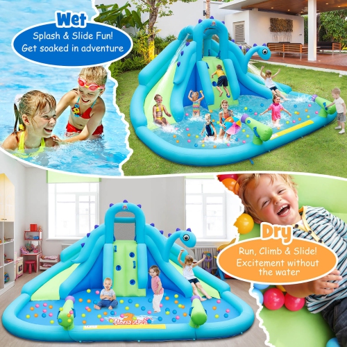 Gymax Inflatable Water Slide Blowup Water Park w/ Dual Slides Without Blower