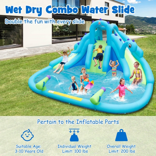 Gymax Inflatable Water Slide Blowup Water Park w/ Dual Slides Without Blower