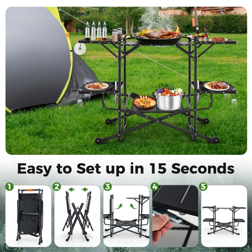 Gymax Camping Kitchen Table Folding Portable Outdoor Cook Station w/ 4 Side Tables