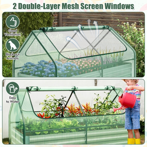 Gymax Galvanized Steel Raised Garden Bed Metal Planter Box Kit w/ Mini Greenhouse Cover