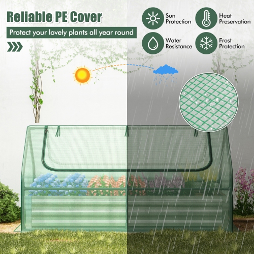 Gymax Galvanized Steel Raised Garden Bed Metal Planter Box Kit w/ Mini Greenhouse Cover