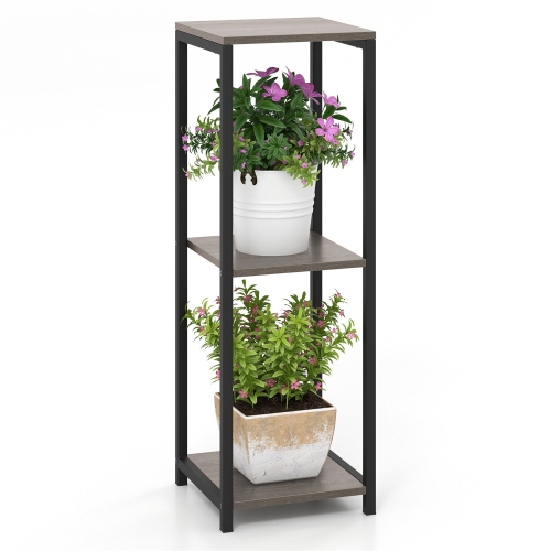 GYMAX  3 Tier Tall Metal Plant Stand Corner Plant Holder W/ Metal Frame