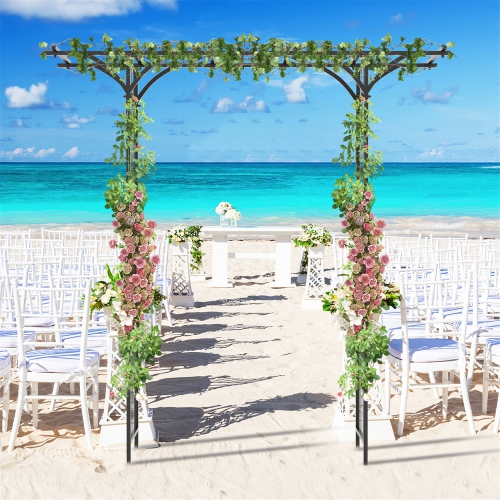 Gymax 6.8 FT Flat Top Garden Arch w/ Trellises & Extended Roof for Climbing Plants