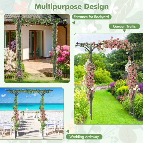 Gymax 6.8 FT Flat Top Garden Arch w/ Trellises & Extended Roof for Climbing Plants