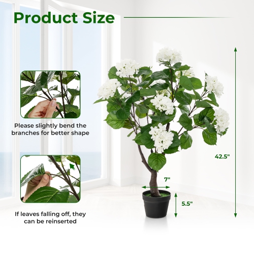Gymax 2 Pack Artificial Hydrangea Tree Fake Floral Plant w/ 11 White Flowers