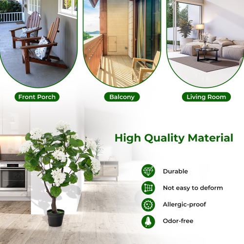 Gymax 2 Pack Artificial Hydrangea Tree Fake Floral Plant w/ 11 White Flowers