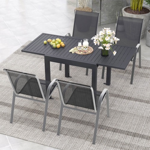 Gymax 5 PCS Outdoor Dining Table Set w/ Extendable Aluminum Table & 4 Stackable Chairs