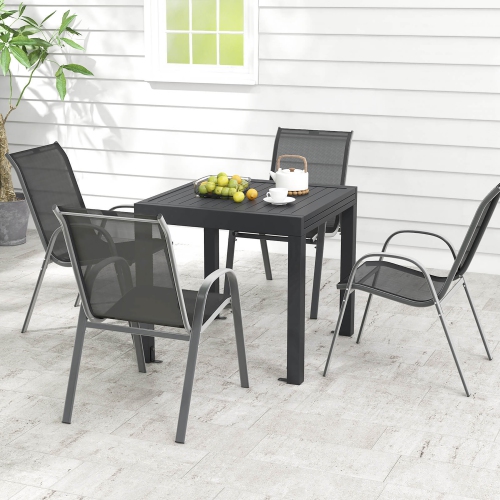 Gymax 5 PCS Outdoor Dining Table Set w/ Extendable Aluminum Table & 4 Stackable Chairs