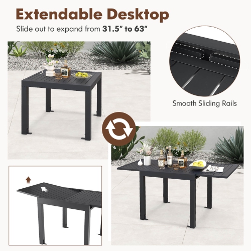 Gymax 5 PCS Outdoor Dining Table Set w/ Extendable Aluminum Table & 4 Stackable Chairs