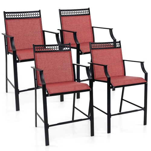 Gymax Outdoor Counter Stools Set of 4 w/ Footrest & Armrests Metal Frame for Backyard