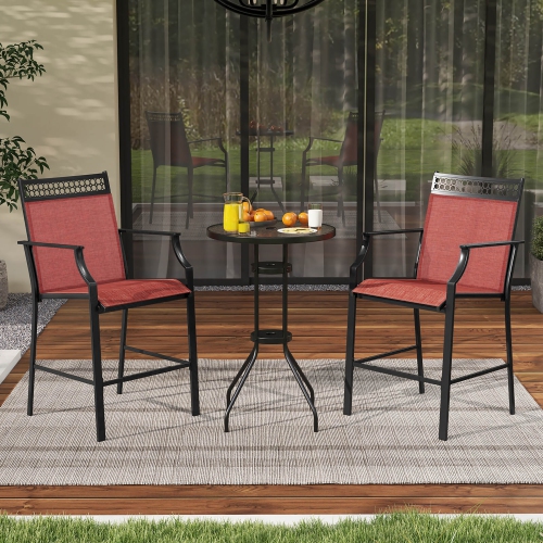 Gymax Outdoor Counter Stools Set of 4 w/ Footrest & Armrests Metal Frame for Backyard