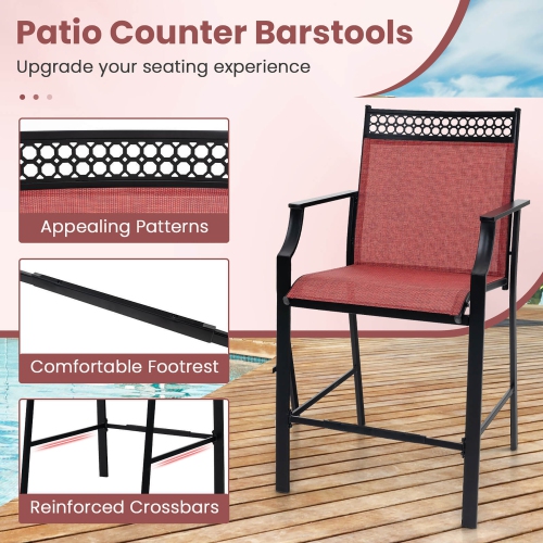 Gymax Outdoor Counter Stools Set of 4 w/ Footrest & Armrests Metal Frame for Backyard