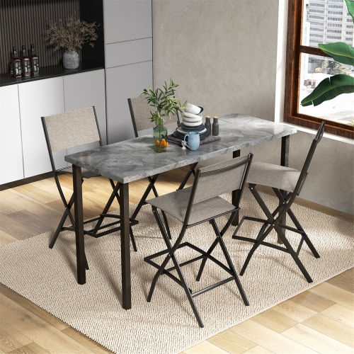 Gymax Folding Bar Stools Set of 6 Patio Sling Chairs w/ Backrest Humanized Footrest