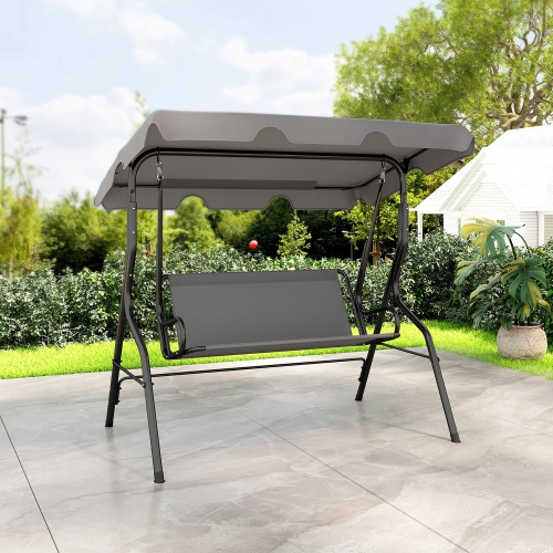 Gymax 3-Person Swing Chair Porch Swing Seat w/ Adjustable Canopy Removable Cushion