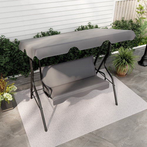 Gymax 3-Person Swing Chair Porch Swing Seat w/ Adjustable Canopy Removable Cushion