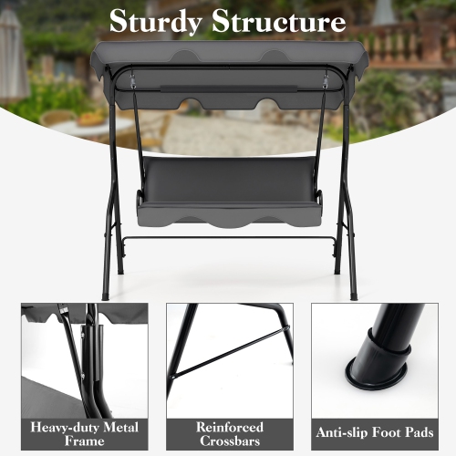 Gymax 3-Person Swing Chair Porch Swing Seat w/ Adjustable Canopy Removable Cushion