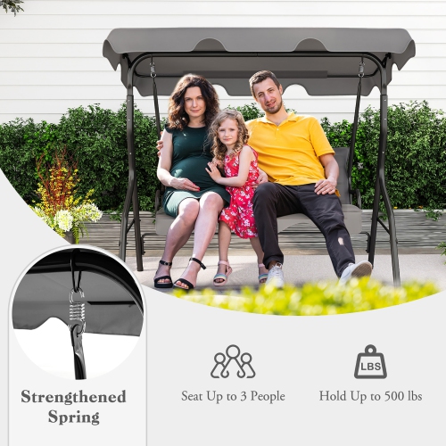 Gymax 3-Person Swing Chair Porch Swing Seat w/ Adjustable Canopy Removable Cushion