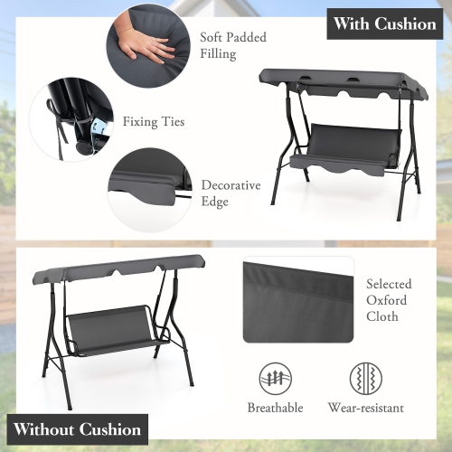 Gymax 3-Person Swing Chair Porch Swing Seat w/ Adjustable Canopy Removable Cushion