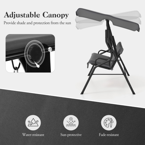 Gymax 3-Person Swing Chair Porch Swing Seat w/ Adjustable Canopy Removable Cushion